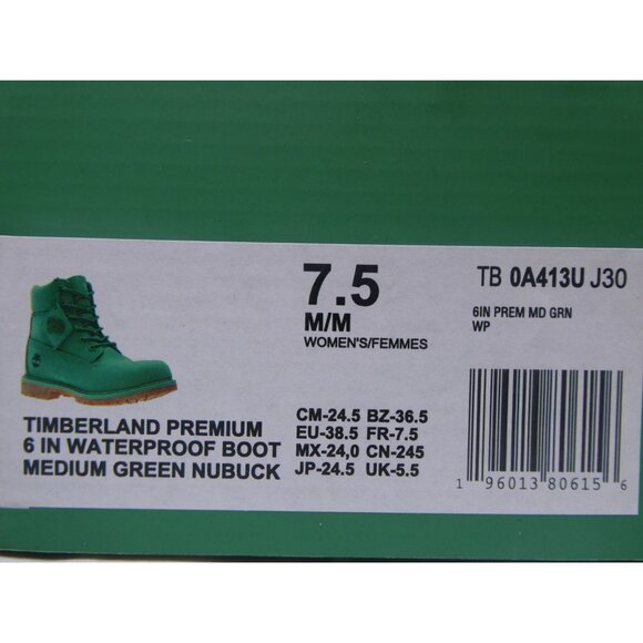 Timberland Premium 6 in Waterproof Boot Medium Green Nubuck Women's 7.5 - Picture 8 of 9